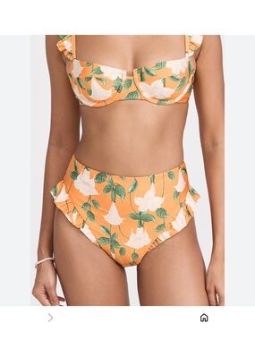Agua by Agua Bendita Orange Floral Bikini Bottom with Green Leaves S Med